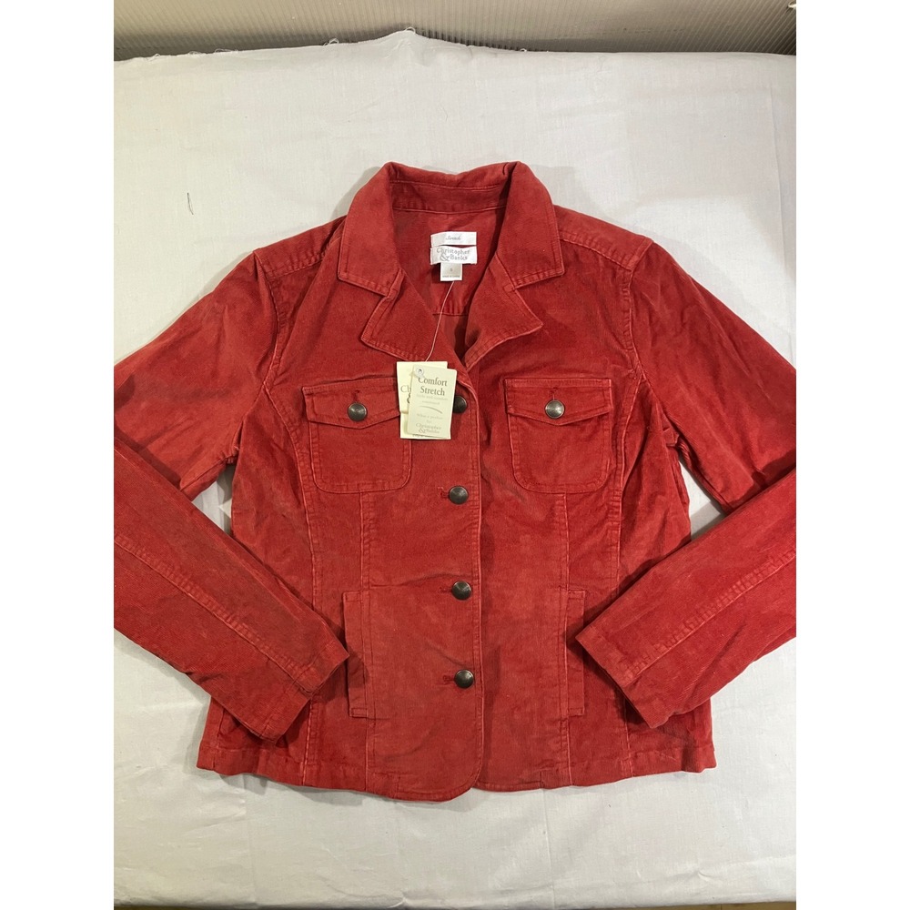 Christopher & Banks Red Corduroy Comfort Stretch Button Front Jacket Small‎ NWT